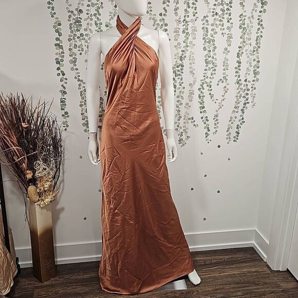 NWOT Show Me Your MuMu Jasmine Halter Maxi Dress In Cooper Luxe Satin - Picture 3 of 8